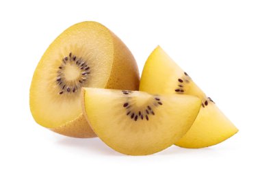 slice gold kiwi isolated on white background
