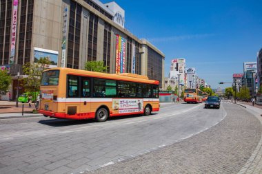 Osaka, Japonya, 11 Mayıs 2018: Himeji Kalesi 'ne giden ana yol. 