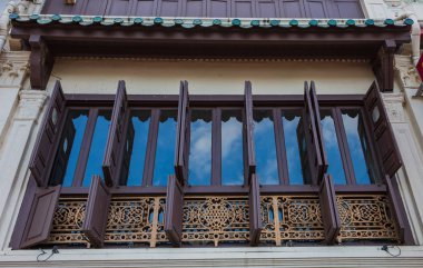 colored wood windows of the building colorful background.