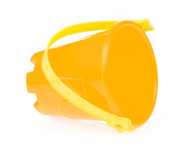 Yellow toy small bucket isolated on white background