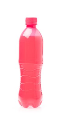 plastic bottle of raspberry drink isolated on white background