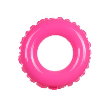 Kauçuk pembe yüzme halkası beyaz arka planda izole edilmiş.