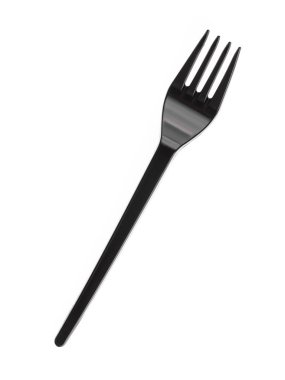 Siyah plastik çatal beyaz arkaplanda izole.