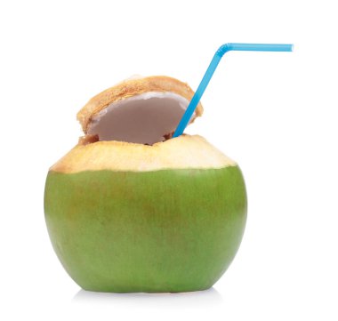 Coconut Water Drink with tube isolated on white background