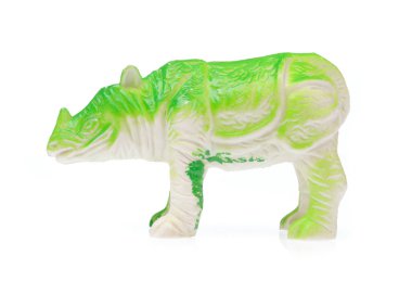 rhinoceros made out of plastic. animal toy isolated on white bac