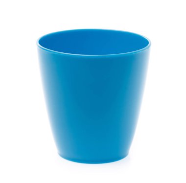 Empty blue plastic glass isolated on white background