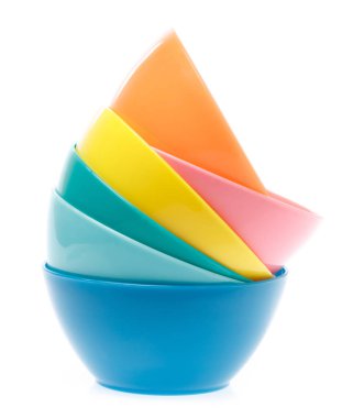 Empty colorful plastic bowl isolated on white background