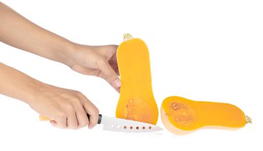 Beyaz bir arka planda izole edilmiş tereyağlı balkabağı..