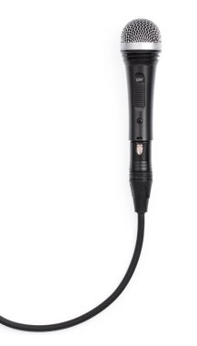 Silver handheld ball head microphone isolated on white backgroun