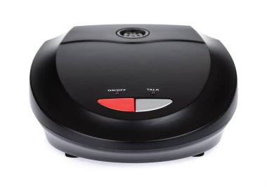 Stand of desktop microphone with control buttons isolated on a white background