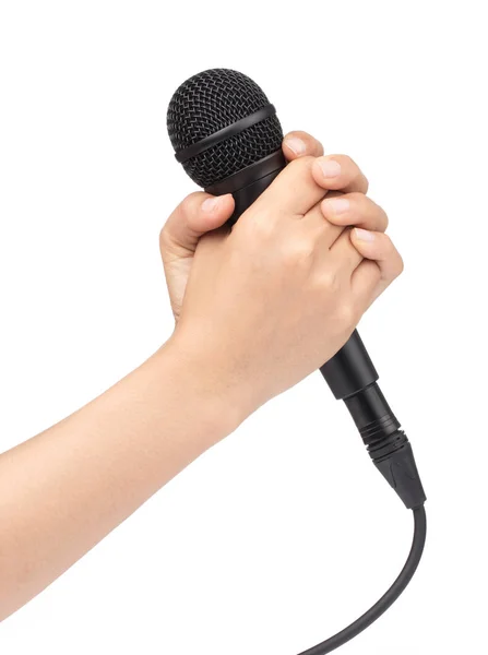 Hand holding Microphone isolated on white background — Stock Photo, Image