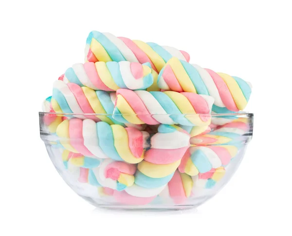 Bowl of marshmallows isolated on white background — 图库照片