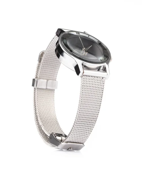Silberne Armbanduhr isoliert auf weißem Hintergrund — Stockfoto