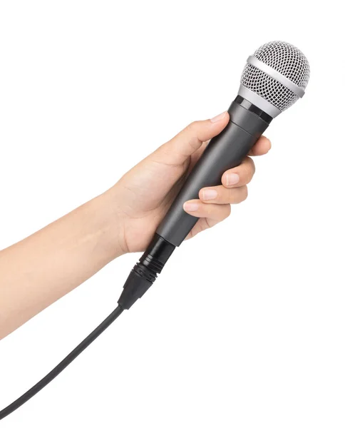 Hand holding Microphone isolated on white background — Stock Photo, Image