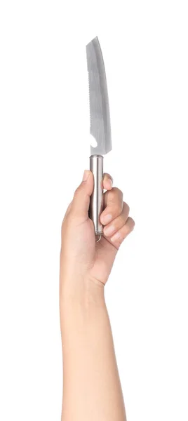 Mão segurando faca isolada no fundo branco — Fotografia de Stock