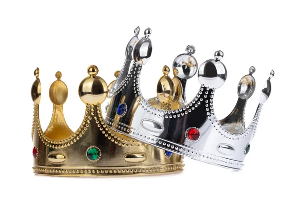 Gold and silver Crown with jewel isolated isolated on white back