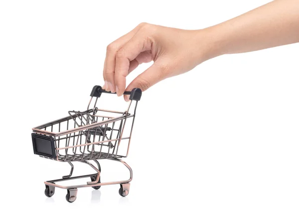 Mano con carrito aislado sobre fondo blanco —  Fotos de Stock