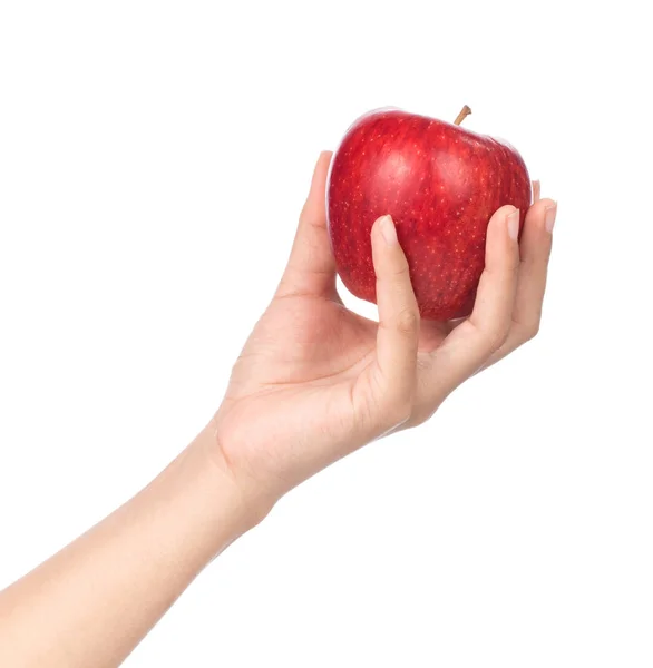 El ele tutuşan Kırmızı Elma Beyaz Arkaplanda İzole Edildi — Stok fotoğraf