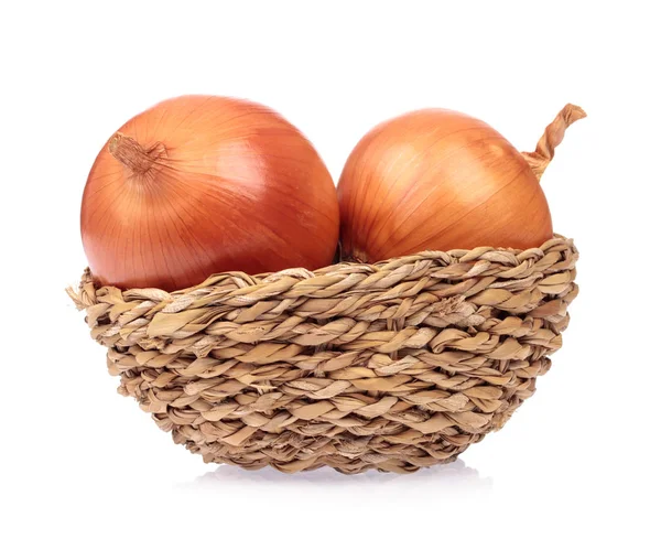 Onion in basket isolated on white background — Stock Photo, Image