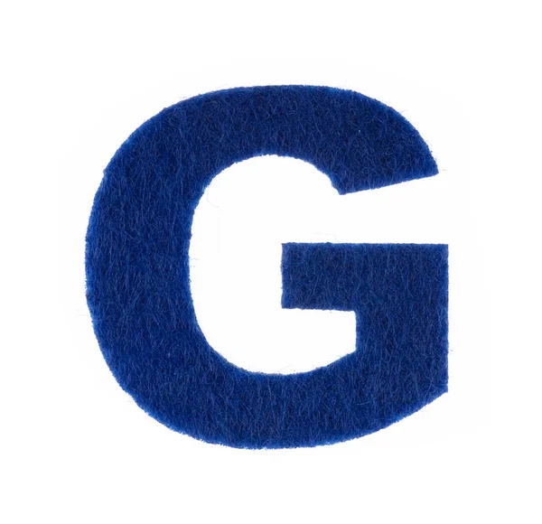 Alphabet G besteht aus Filz isoliert auf weißem Hintergrund. — Stockfoto
