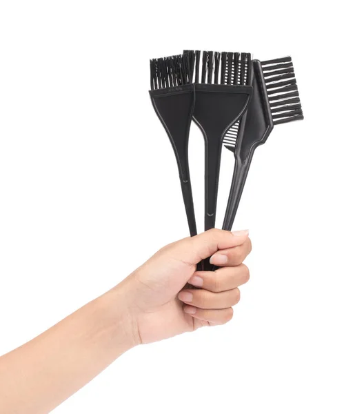 Juego de sujeción de mano de cepillo de peine para cabello moribundo aislado en blanco — Foto de Stock