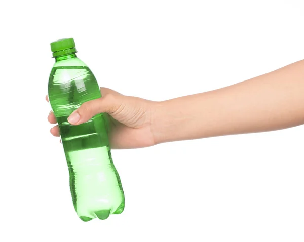 Hand Holding Plastic Bottle Aerated Soft Drink Isolated White Background — Stok fotoğraf