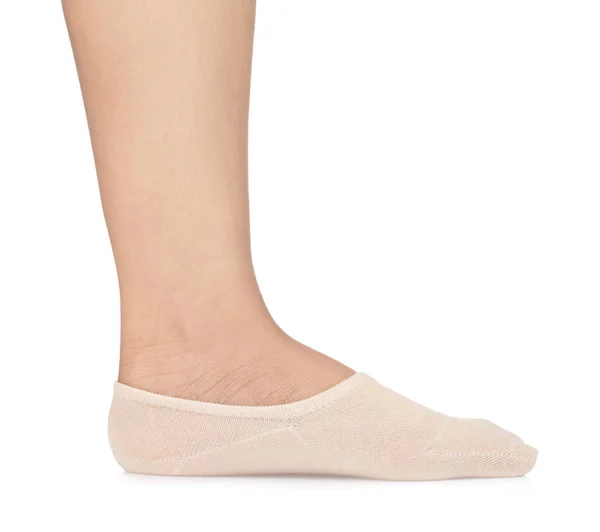 Menselijke voet geklede stof korte sok geïsoleerd op een witte backgro — Stockfoto
