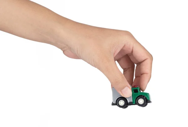 Kézben tartott Car Toys elszigetelt fehér alapon. — Stock Fotó