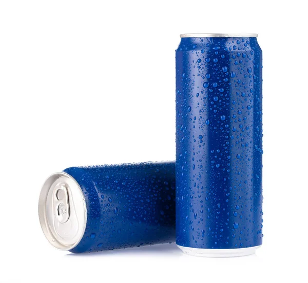 Aluminum cans with fresh water drops isolated from white backgro — ストック写真