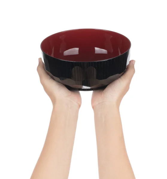 Dłonie trzymające japońską pustą miskę izolowane na białym tle — Zdjęcie stockowe