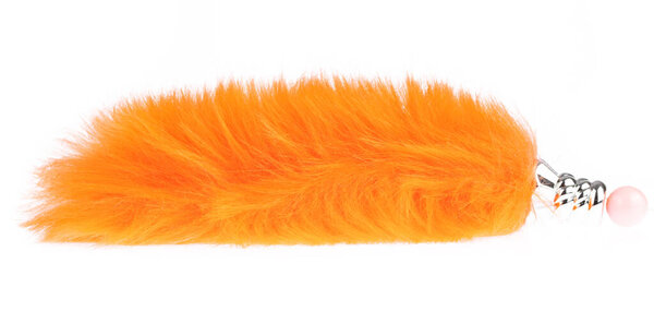 Orange keychains fox tail fur isolated on white background