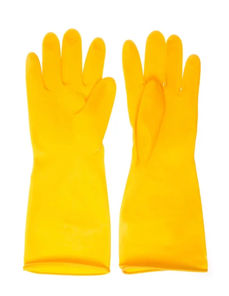 Gants en plastique jaune isolés sur fond blanc — Photo