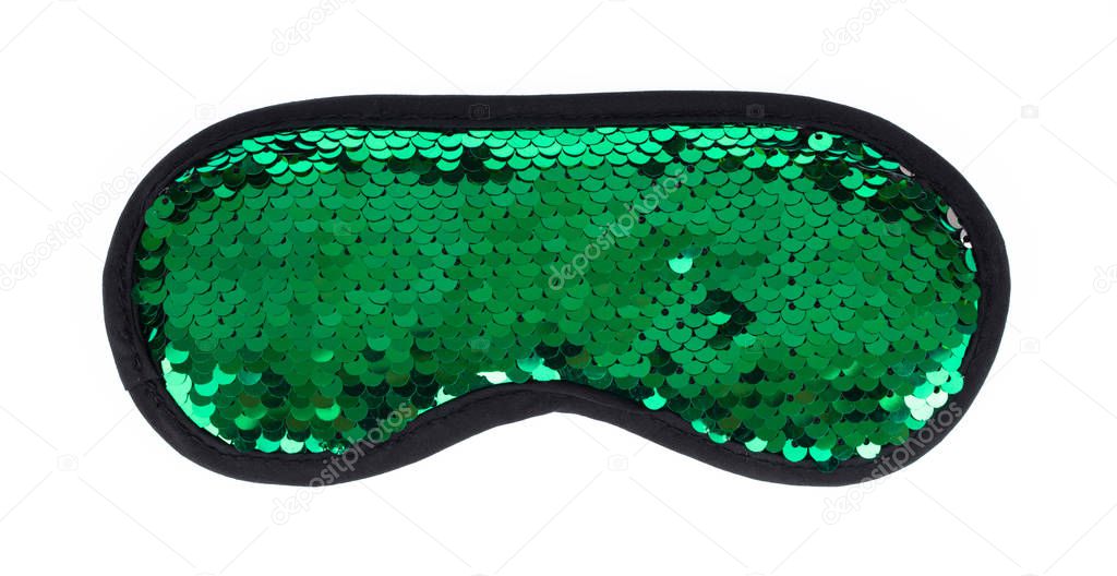 Green sleeping eye mask with sequins that look like fish scales 