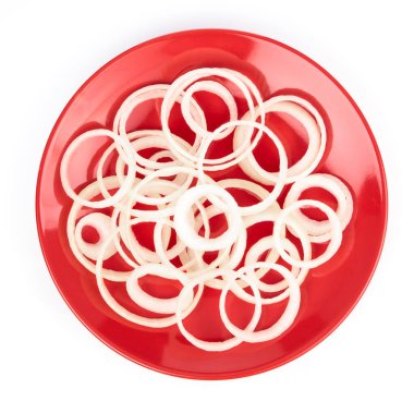 slice onion  in dish isolated on white background