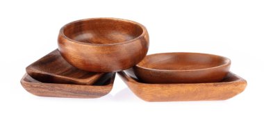 Set of Wooden Tableware isolated on white background