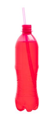 plastic bottle of raspberry drink isolated on white background