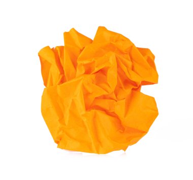 Crumpled up piece orange of Paper isolated on white background