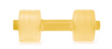 Sarı halterler plastikler beyaz arkaplanda izole edilmiş