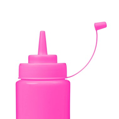 Beyaz arka planda izole edilmiş bir şişe mutfak malzemesi sosu.