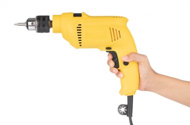 Hand holding Electric drill isolated on white background