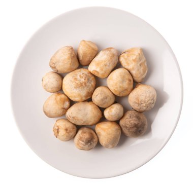 Beyaz arka planda izole edilmiş taze mantar.