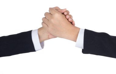 Two businesswoman shake her hand for business, isolated on white