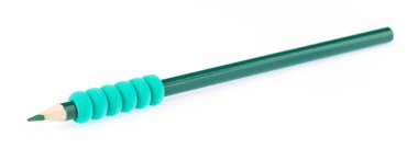 Green colored pencils isolated on white background.