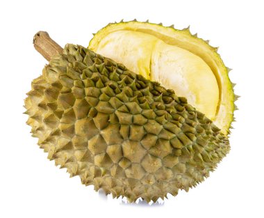 Durian dilimi beyaz arkaplanda izole edildi