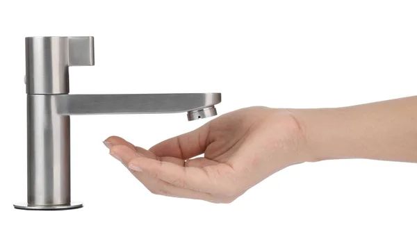 Washing hands under tap isolated on white background. — Stock Photo, Image