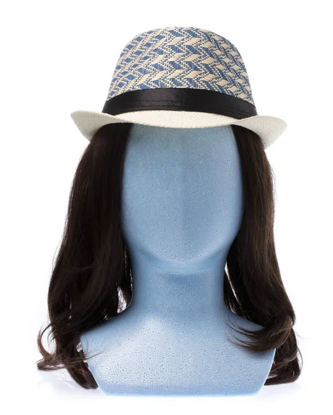 Hat weave on model mannequin head isolated on white background — Stok fotoğraf