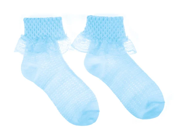 blue sock with lace isolated on white background.