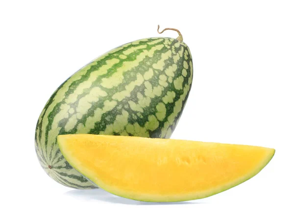 Fresh yellow watermelon slice isolated on white background — Stock Photo, Image