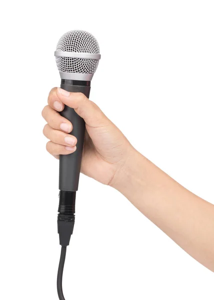 Hand holding Microphone isolated on white background — Stock Photo, Image