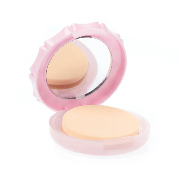 Makeup pulver brun färg i rosa pulver fall som öppnas och p — Stockfoto